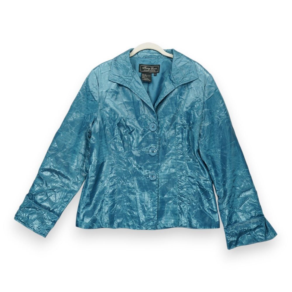 Terry Lewis Classic Luxuries Jacket Women's Size Large Blue‎ Crocodile Pattern